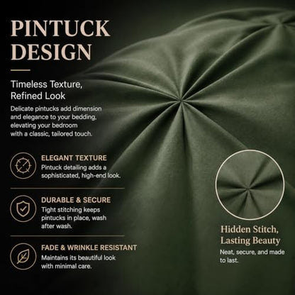 CozyLux Twin Comforter Set Olive Green, 5 Pieces Pintuck Bed in a Bag
