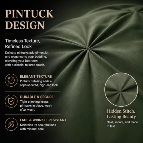 CozyLux Queen Comforter Set Olive Green, 7 Pieces Pintuck Bed in a Bag