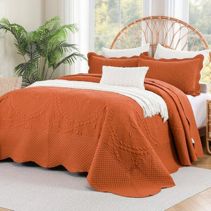 EVENHUG Oversized King Bedspreads California King Quilt Set with Pillow Shams Extra Wide Large King Size Quilts Lightweight Coverlet Bedding Sets Caramel 120"x120"