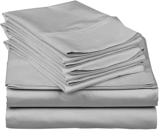 Mattress-Homes Extra Deep Pocket 6 Piece Full Sheet Set, Hotel Luxury Collection, 100% Egyptian Cotton, 21" Deep Fitted Sheet, Soft, Cool & Breathable Bedding with 4 Pillowcases in Light Grey Solid