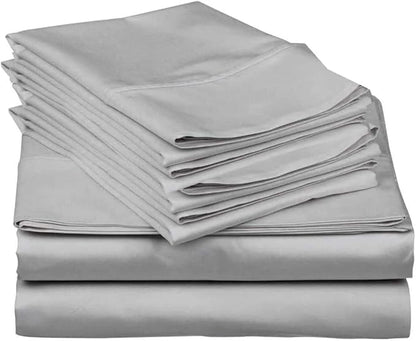 Mattress-Homes 6 Piece King Sheet Set, Hotel Luxury Collection, 100% Egyptian Cotton, 18 Inch Deep Pocket Fitted Sheet, Soft & Cool, Breathable Bedding with 4 Pillowcases in Light Grey Solid
