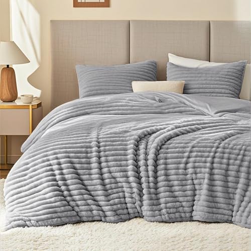 EXQ Home Fluffy Comforter Set Full Size,3 Pieces Bed Set,Grey