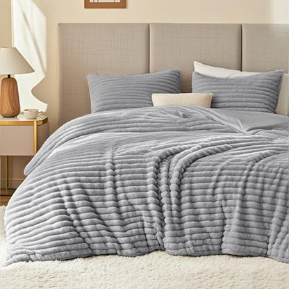 EXQ Home Fluffy Comforter Set California King Size,3 Pieces Bed Set,Grey