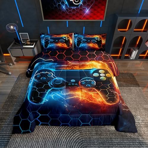 Feelyou Kids Boys Blue Red Gamer Comforter Set Full Size