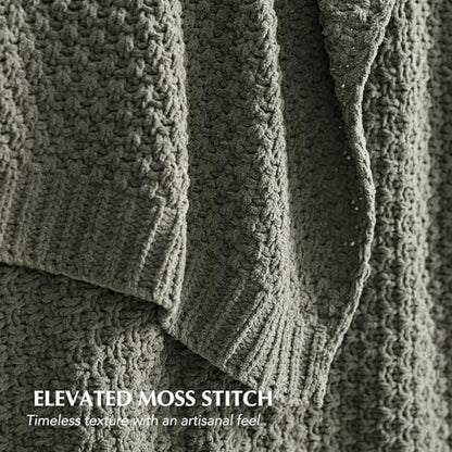 EVERGRACEHOME Chunky Chenille Knit Throw Blanket, 50x60, Dried Thyme Green