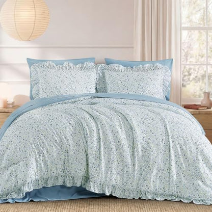 BLOOMHAVEN King Size Comforter Set-7 Pieces Floral Ruffle Bedding Set