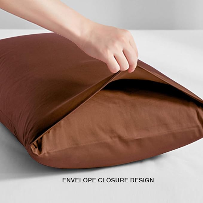 FLXXIE Pillow Cases Standard Size, Soft Microfiber Pillow Covers with Envelope Closure, Wrinkle, Stain Resistant Pillowcases, 2 Piece Set, 20x26, Brown