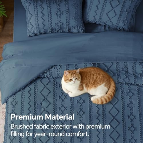 BEDELITE King Comforter Set 7 Pieces,Boho Bed in a Bag,Navy Blue