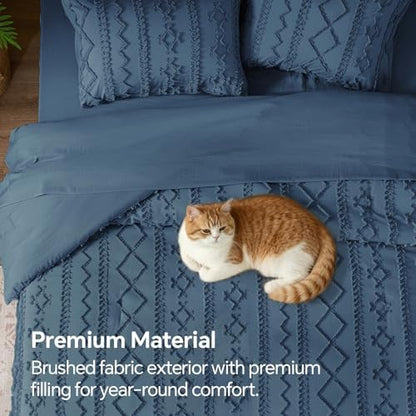 BEDELITE King Comforter Set 7 Pieces,Boho Bed in a Bag,Navy Blue