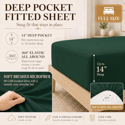 CozyLux Full Size Comforter Sets Emerald Green- 7 Pieces Bed in a Bag