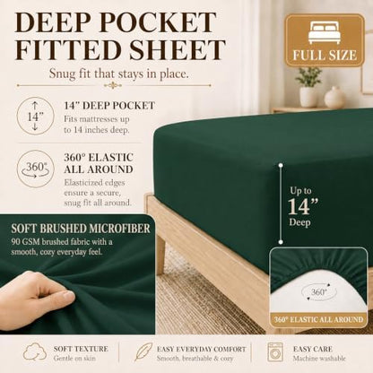 CozyLux Full Size Comforter Sets Emerald Green- 7 Pieces Bed in a Bag