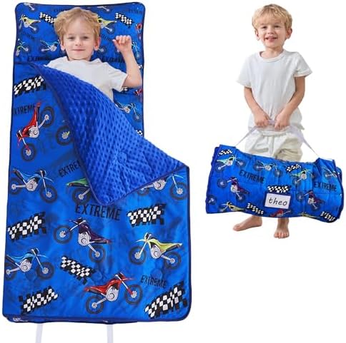 Lasoftan Toddler Nap Mat with Pillow and Blanket, Extra Large Rolled Napping Mats,Slumber Bags for Boys Girls,Kids Sleeping Bag for Daycare, Preschool Travel Camping