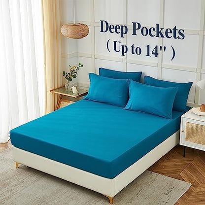 ILAVANDE Teal Queen Sheets Set 6 Piece,Hotel Luxury Super Soft 1800 Series Microfiber Queen Bed Sheets Set-Wrinkle Free & Breathable-14 Deep Pocket Sheets for Queen Size Bed(Queen,Teal)