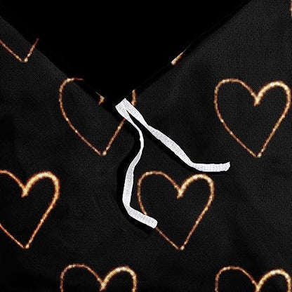 Queen Size Golden Hearts Duvet Cover with Pillowcases Gold Glitter Bed Set Black Bedding Comforter Cover for Gilrs Bedroom