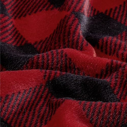 BEDELITE Plaid Flannel Sheet Set, Queen Size, Red and Black, 4 Pieces