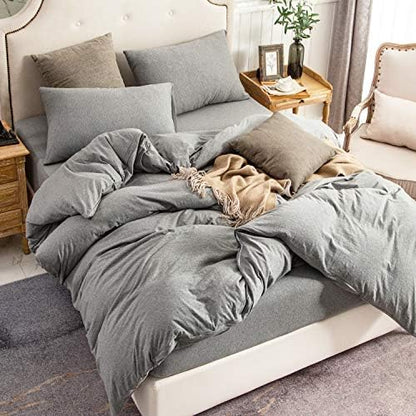 PURE ERA Jersey Knit Duvet Cover Set Heather Dark Grey Twin