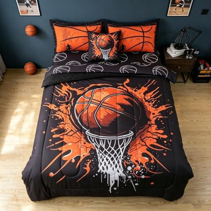 6 Pieces Basketball Twin Bedding for Boys 3D Sports Comforter