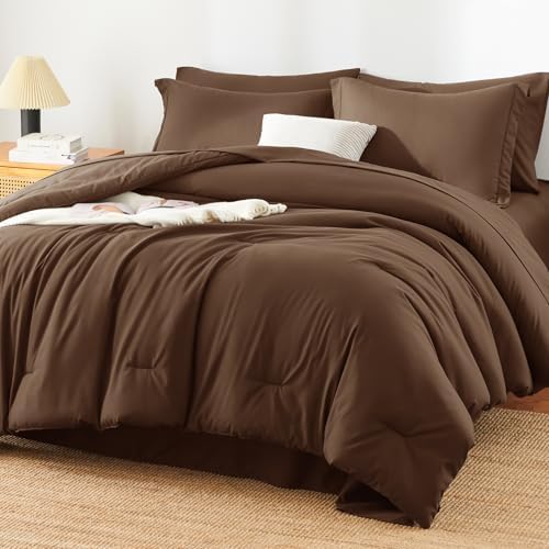 HIMEET King Comforter Set, 7-Piece Point-Quilted Bed in a Bag, Brown