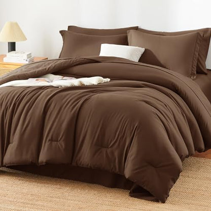 HIMEET King Comforter Set, 7-Piece Point-Quilted Bed in a Bag, Brown