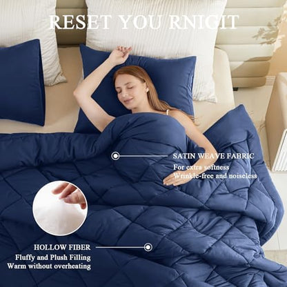 120x128 Oversized King Comforter, Extra Large King Size Comforter Oversized, All Season Soft Lightweight Quilt Down Alternative Duvet Insert with 8 Corner Tabs(120x128, Navy Blue)