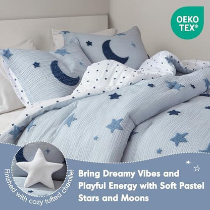 Intelligent Design Kids Blue Star Moon Queen Comforter Set, 4pc