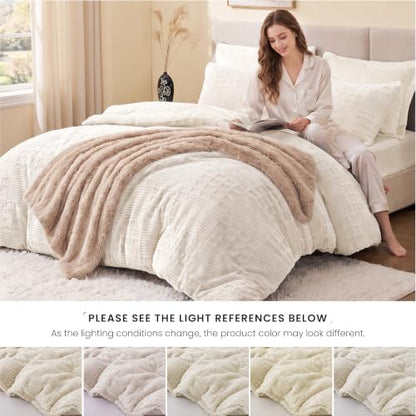 EXQ Home Waffle Fluffy Comforter Set Queen Size - Beige