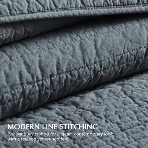 EVERGRACEHOME 100% Cotton Modern Lines Quilt Set King Size, Midnight Blue