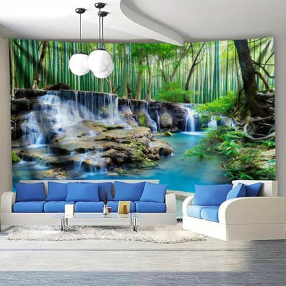 FENDROM Forest Waterfall Tapestry Nature Jungle Stream Green Garden View Wall Hanging Tablecloth Bedspread Picnic Blanket Multifunctional for Bedroom Living Room