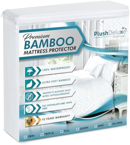 PlushDeluxe Bamboo Waterproof Mattress Protector, Twin XL Size, Ultra Soft