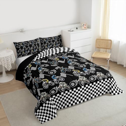 Feelyou Dirt Bike Bedding Set Soft for Boys Girls Full Size 3 Pcs