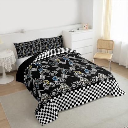 Feelyou Dirt Bike Bedding Set Soft for Boys Girls Full Size 3 Pcs