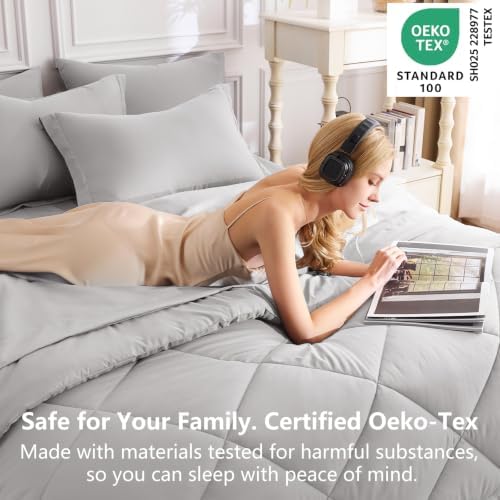 CozyLux Super King Comforter Set 120"x120", 7 Piece, French Grey