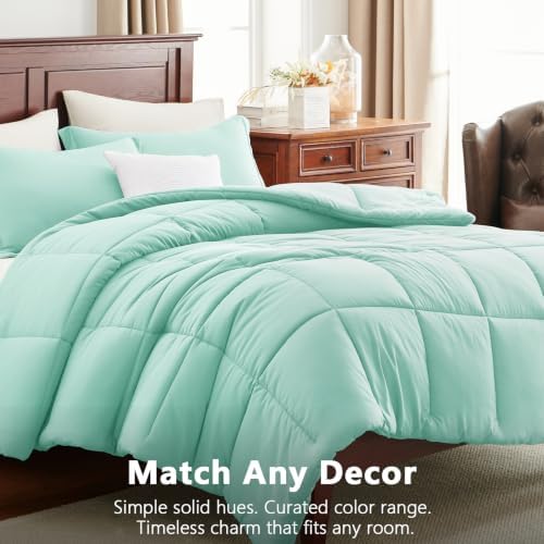 CozyLux Full Size Comforter Sets, 3-Piece Box-Stitched, Mint Green