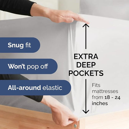 Extra Deep King Sheet Set - 6 Piece Breathable and Cooling Sheets - Hotel Luxury Bedding for Women, Men, Kids & Teens - Easy Secure Fit - Soft, Wrinkle Free & Comfy - Extra Deep Pockets - French Grey
