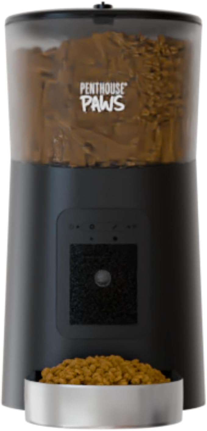 Smart HD Pet Feeder, 6L Dry Food Capacity, 1080p Camera, 2-Way Audio, Scheduled Meals, Backup Power, Easy to Clean, Anti-Jam Design for Cat & Dog, Black/Stainless Steel