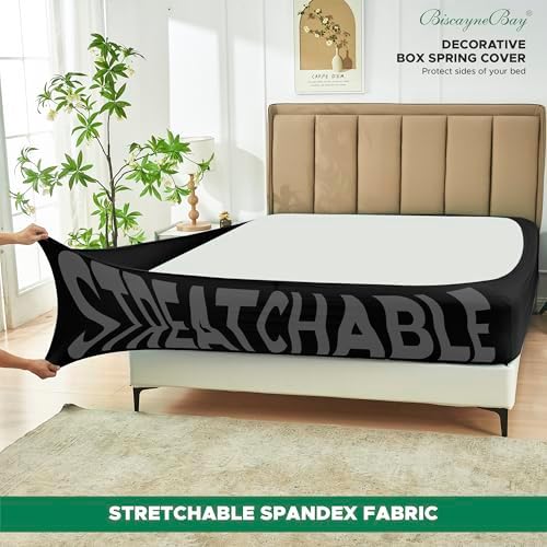 Box Spring Cover King Size-Black Stretch Wrap Around 4 Sided Bed Skirt
