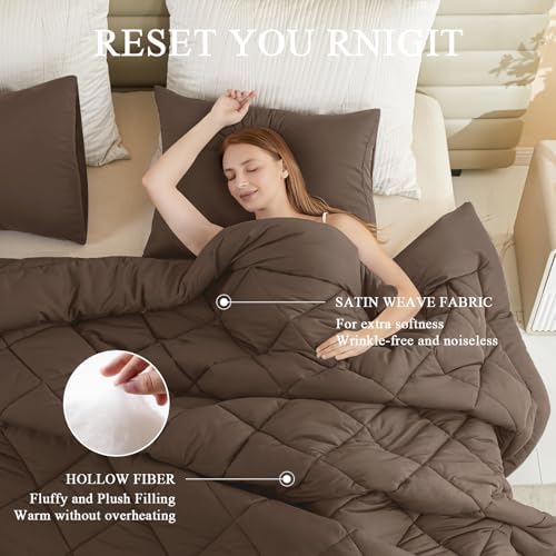 Oversized King Comforter, Extra Large King Size Comforter Oversized, All Season Soft Quilt Down Alternative Duvet Insert with 8 Corner Tabs(120x128, Brown)