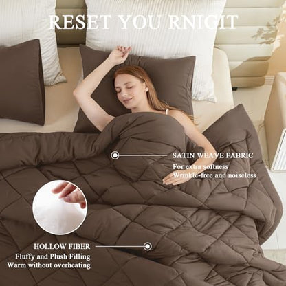 Oversized King Comforter, Extra Large King Size Comforter Oversized, All Season Soft Quilt Down Alternative Duvet Insert with 8 Corner Tabs(120x128, Brown)