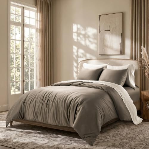 EverGrace 100% Rayon from Bamboo Duvet Cover Set, Queen Size, Mocha Brown