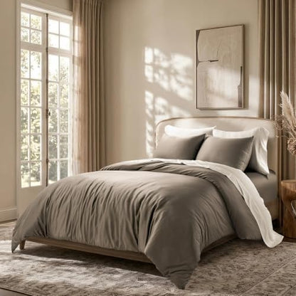 EverGrace 100% Rayon from Bamboo Duvet Cover Set, King Size, Mocha Brown