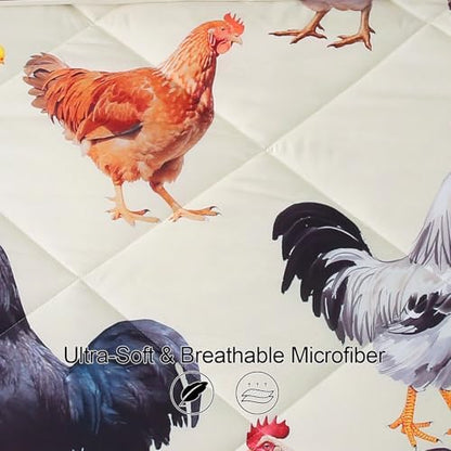 Wajade Chicken Comforter Set 7 Pcs Animal Theme Bedding Set Full Size for Kids Adults Chicken Quilt Farm Theme Printed Pattern for Thanksgiving Birthday