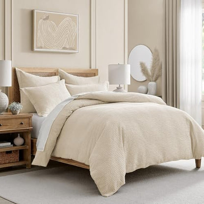 Levtex Home Cloud Waffle Full/Queen Comforter Set (90x94in) with 2 Pillow Shams (26x20in) - Solid Waffle Cotton Texture - Undyed Cream - Cotton Full/Queen Size Comforter Set - Soft, Pre-Washed