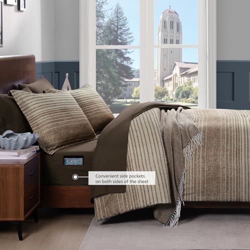 Queen Size Comforter Set Striped Chocolate Brown 7 Pieces Bed in a Bag