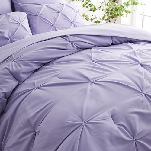 Ubauba Light Purple Queen Size Comforter Set - Bed in a Bag Queen 7 Pieces, Pintuck Beddding Sets Lavender Bed in a Bag with Comforter, Sheets, Pillowcases & Shams, Queen Size