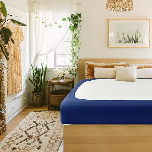 Box Spring Cover Full Size-Navy Stretch Wrap Around 4 Sided Bed Skirt
