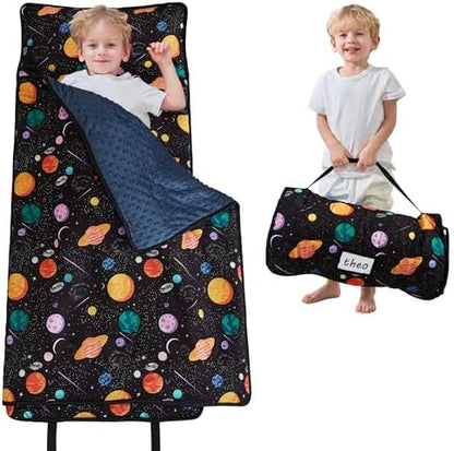 Lasoftan Toddler Nap Mat with Pillow and Blanket, Extra Large Rolled Napping Mats,Slumber Bags for Boys Girls,Kids Sleeping Bag for Daycare, Preschool Travel Camping