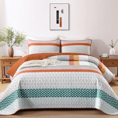 WONGS BEDDING Boho Quilt King Size, Patchwork Bedding Set, Blue Brown