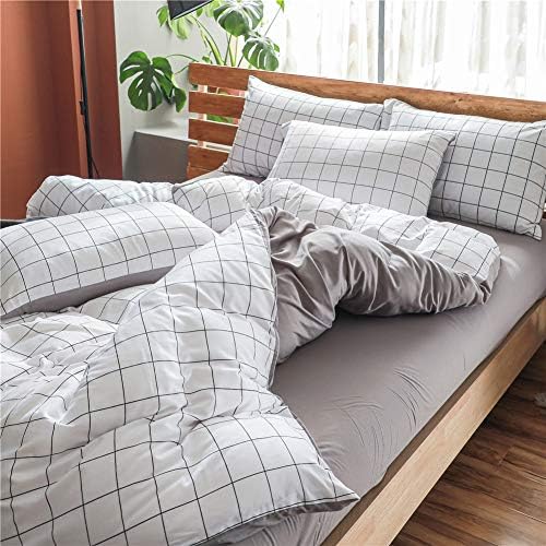 NSNLGSGC White Queen Duvet Cover Set Grid