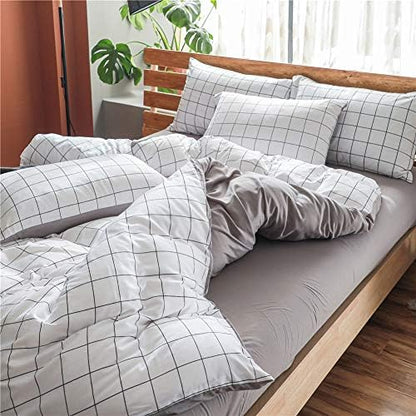 NSNLGSGC White Queen Duvet Cover Set Grid