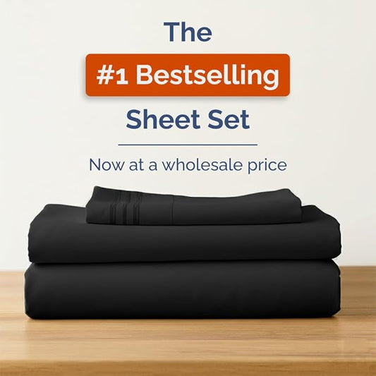 Bulk Case Pack of 16 Sheet Sets - (16) Complete Twin Size Sheet Sets with Deep Pockets - Wholesale Bulk Bedding for Hotels, Spas & Airbnbs - Breathable, Cooling, Soft & Wrinkle Free - (Twin, Black)